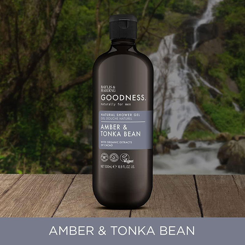 Goodness Men Amber And Tonka Bean Natural Shower Gel