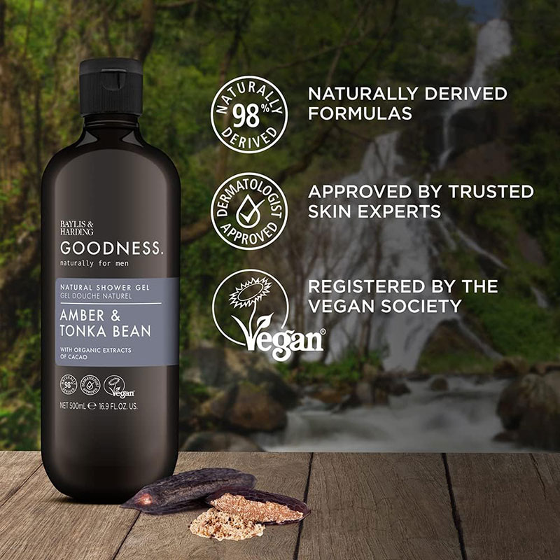 Goodness Men Amber And Tonka Bean Natural Shower Gel