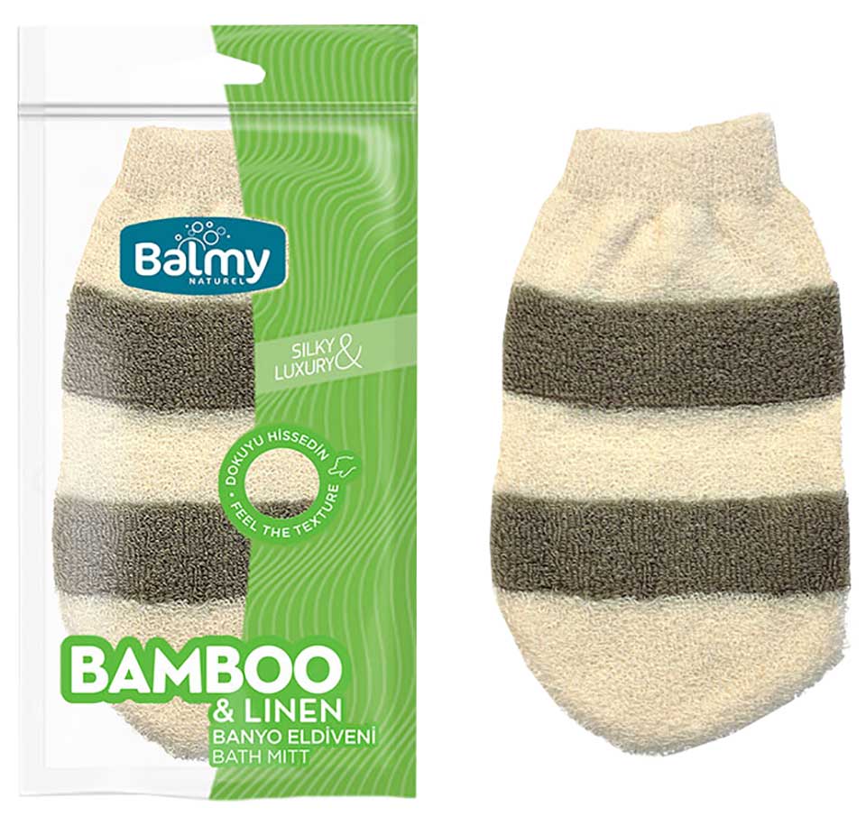 Balmy Natural Bamboo And Linen Bath Mitt