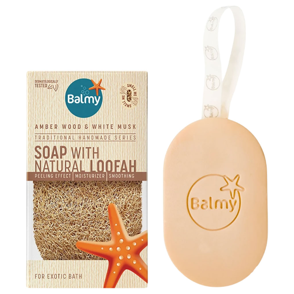 Amber Woods And White Musk Soap With Natural Loofah