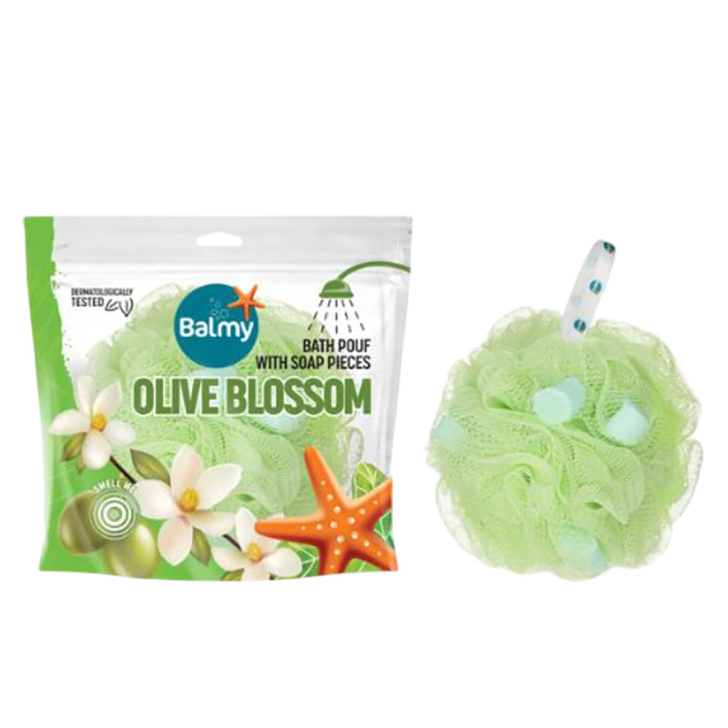 Bath Pouf With Olive Blossom Soap Pieces
