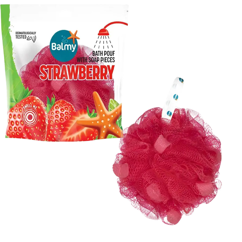 Bath Pouf With Strawberry Soap Pieces
