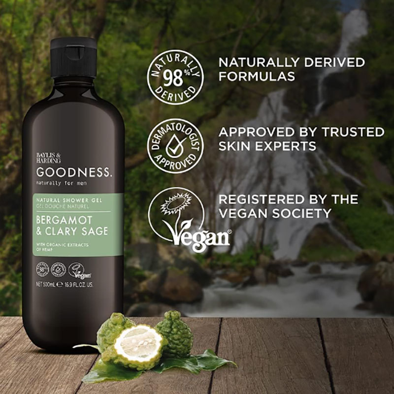 Goodness Men Bergamot And Clary Sage Natural Shower Gel