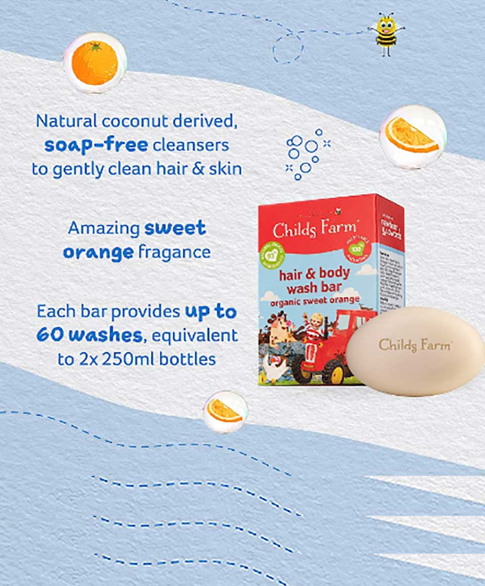 Childs Farm Hair And Body Wash Bar With Organic Sweet Orange