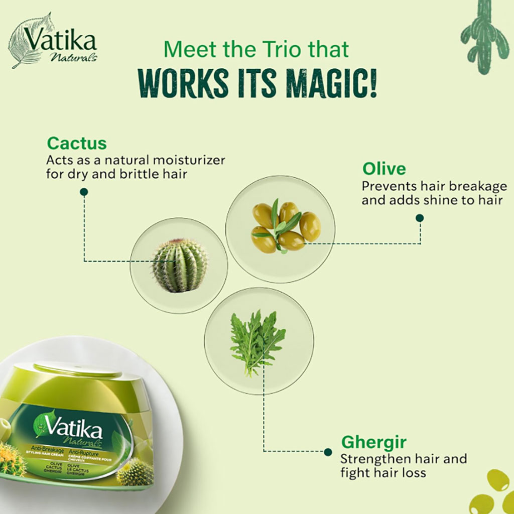 Vatika Naturals Olive Cactus And Ghergir Styling Hair Cream