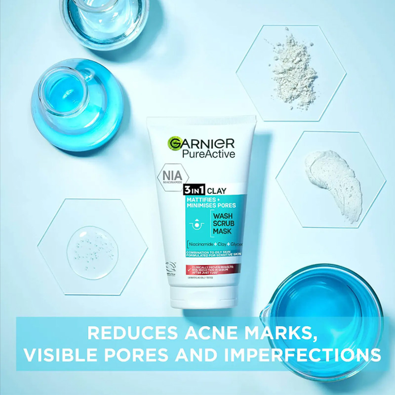 Pure Active 3In1 Clay Mask Scrub Wash Oily Skin