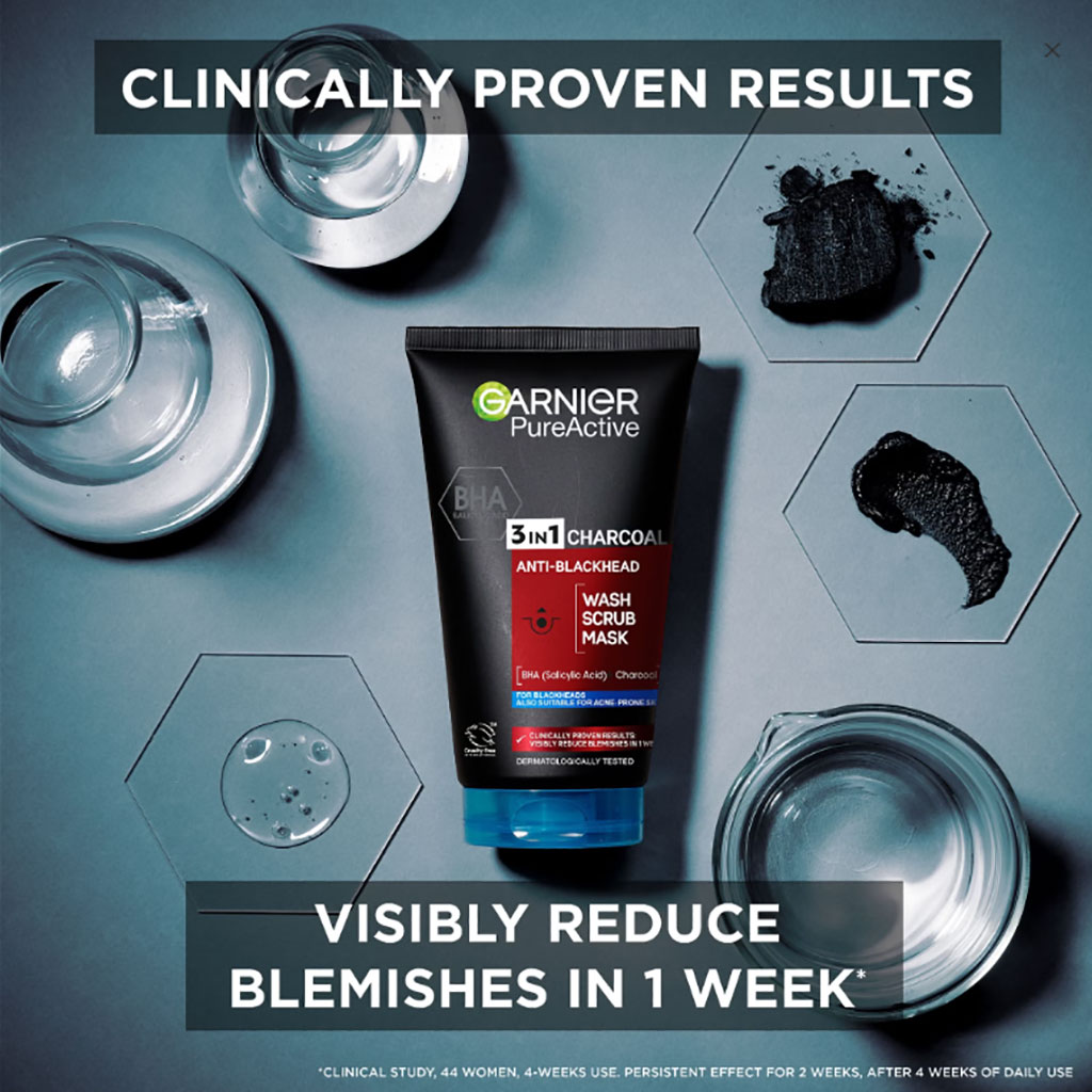 Skin Active Pure Active 3In1 Charcoal Anti Blackhead Wash