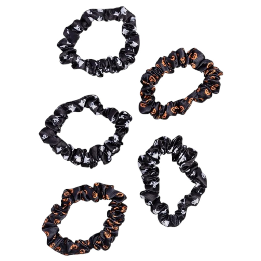 Kitsch Extra Gentle Ruched Satin Scrunchies Ghosts And Pumpkins