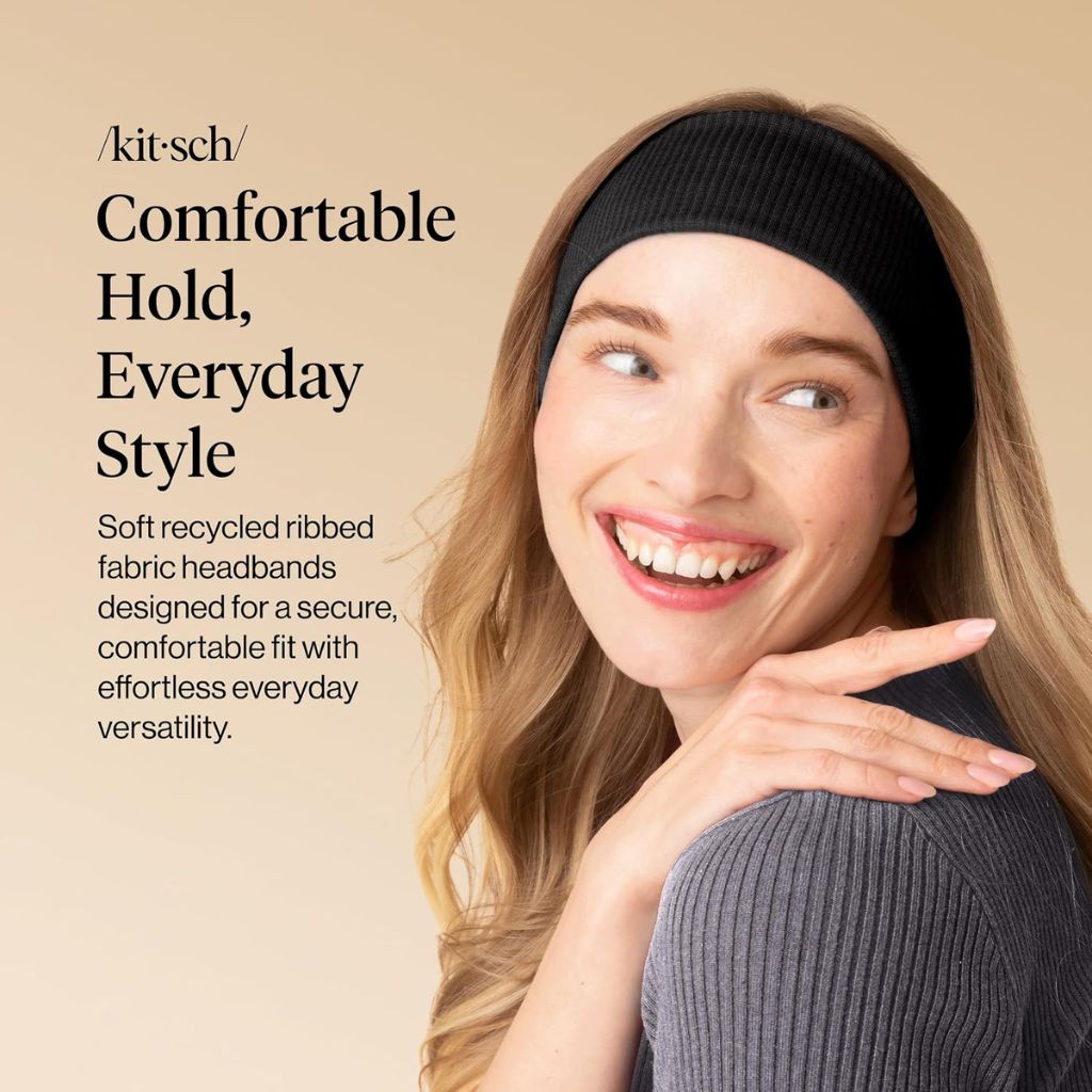 Kitsch Non Slip Ribbed Elastic Headbands Black