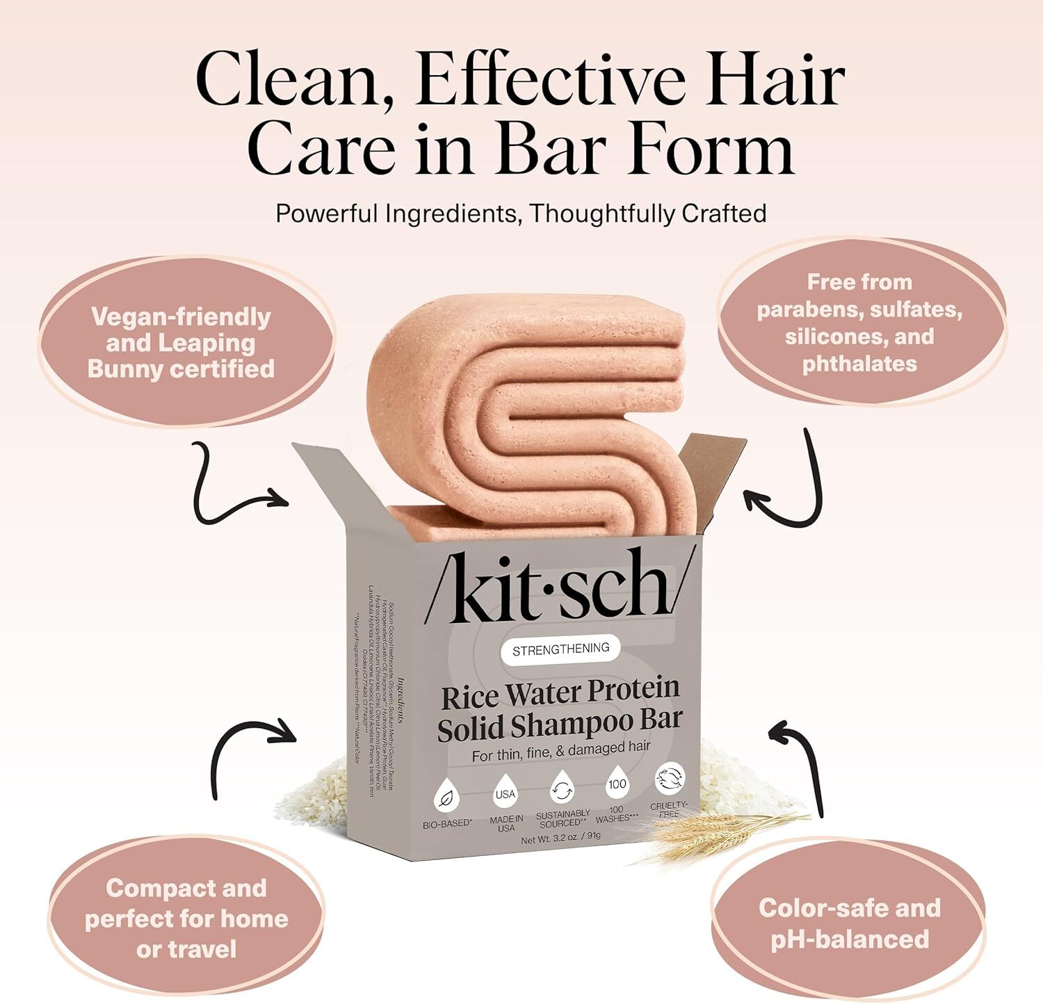 Kitsch Strengthening Rice Water Protein Solid Shampoo Bar