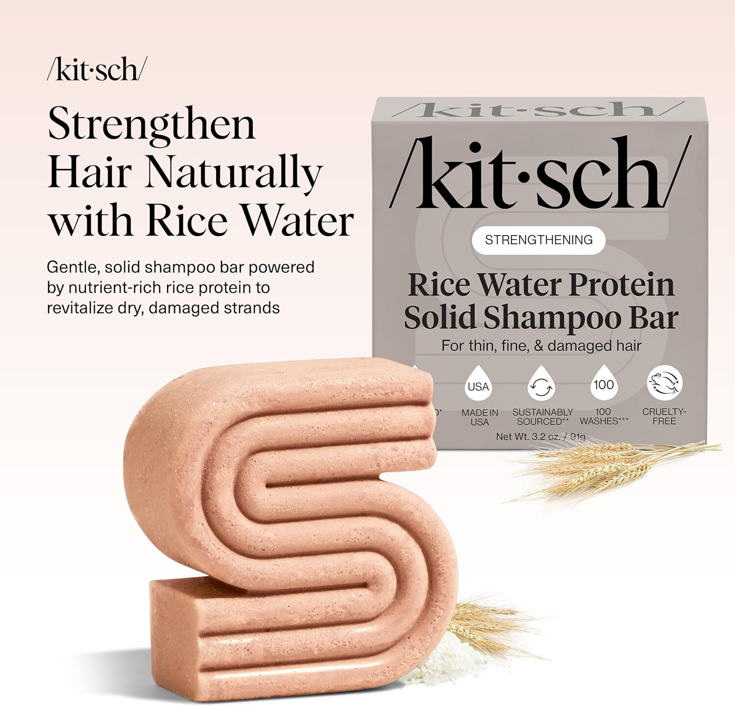 Kitsch Strengthening Rice Water Protein Solid Shampoo Bar