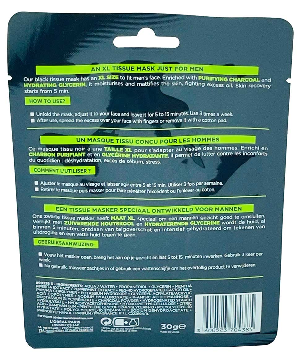 Men Expert Pure Charcoal Purifying Tissue Mask