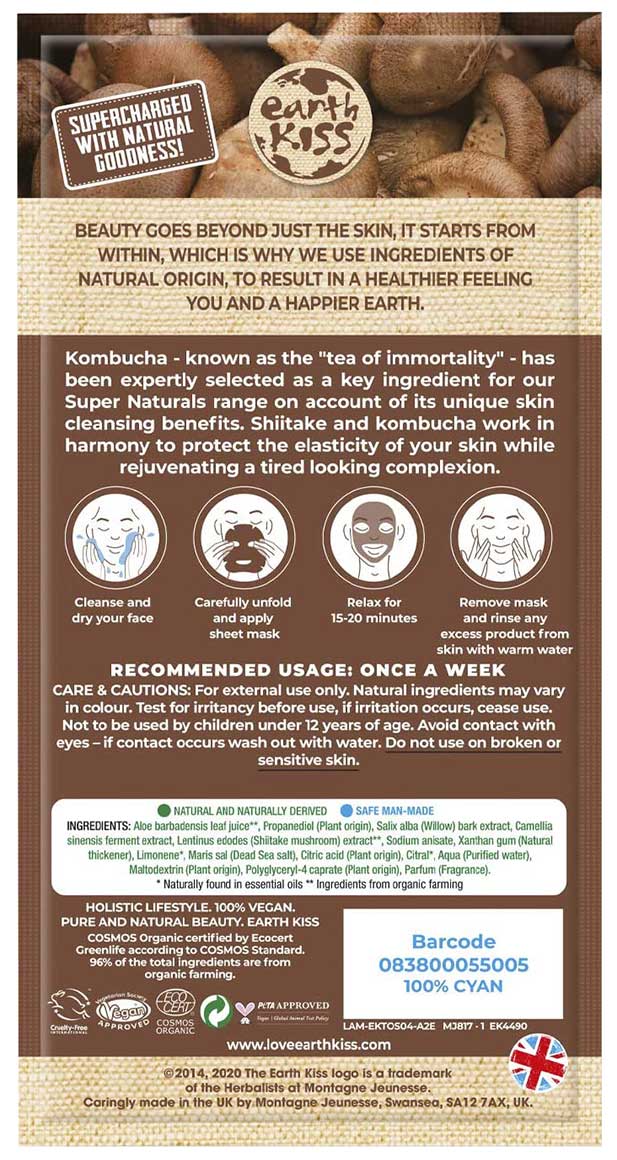 Earth Kiss Super Naturals Kombucha And Shiitake Purifying Sheet Mask