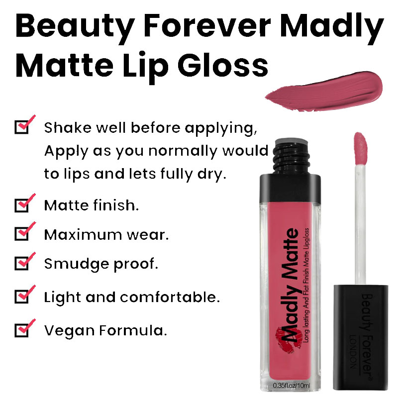 Madly Matte Long Lasting Lip Gloss Rose Pink 717