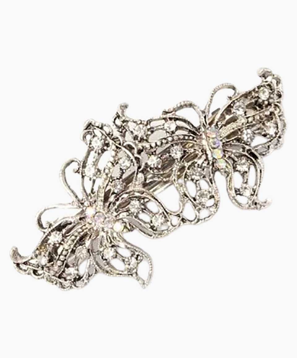 Vintage Style Double Butterfly Crystal Barrette 4224