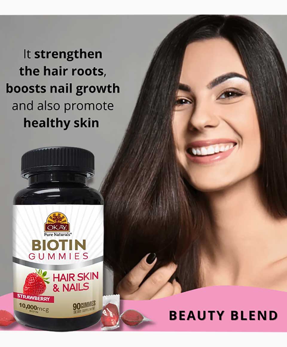 Okay Pure Naturals Hair Skin And Nails Strawberry Biotin Gummies