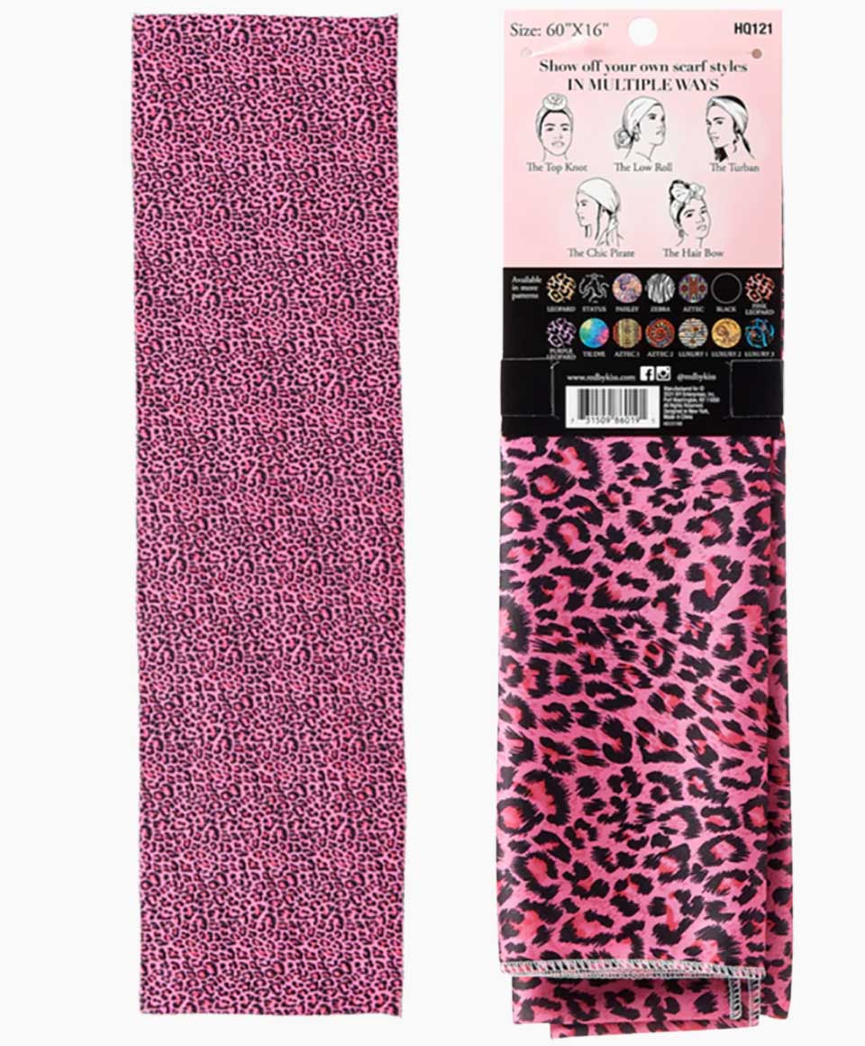 Satin Wrap Multi Purpose Pink Leopard Scarf HQ121