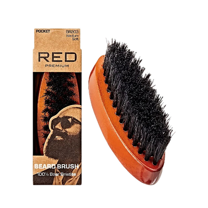 Red Premium Beard Pocket Brush BR203 Medium Soft