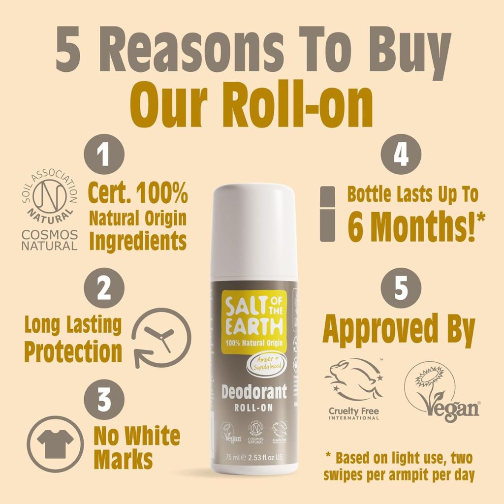 Natural Deodorant Roll On Amber And Sandalwood