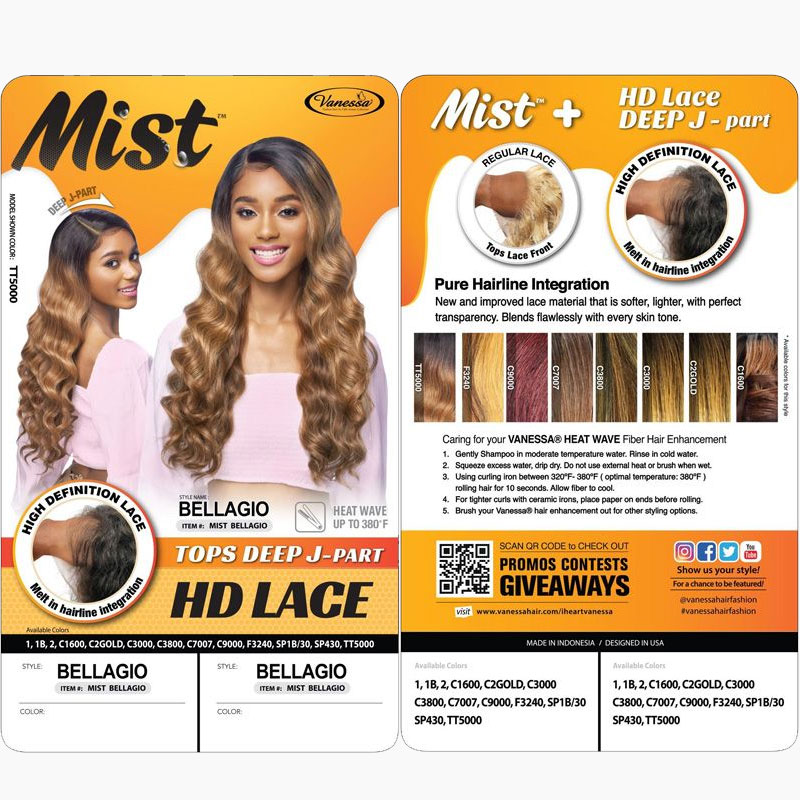 Mist Synthetic Bellagio Top Deep J Part HD Lace Wig