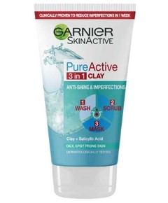 Skin Active Pure Active 3In1 Clay Mask Scrub Wash Oily Skin