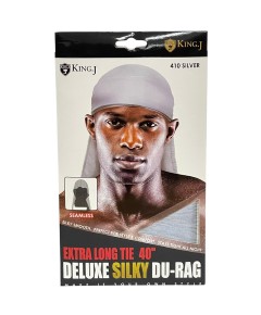 King J Deluxe Silky Satin Extra Long Tie Durag 410 Silver